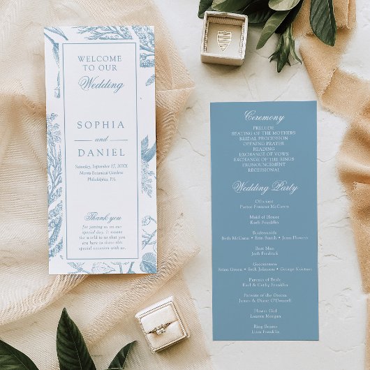 Elegantes Vintage-Botanik-Hochzeitsprogramm Programm