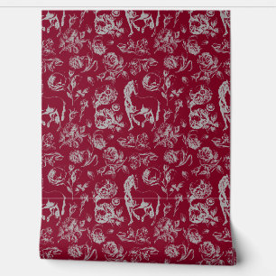 Elegantes Vintage-Burgundergrau-Pferd-Blumenmuster Tapete