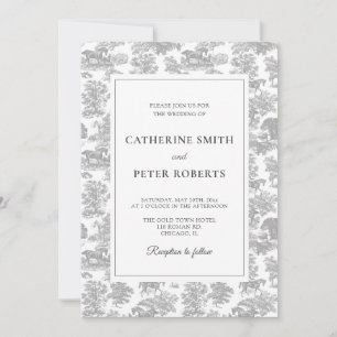 Elegantes Vintage-Chic-Grau-Pferd-Toile-Hochzeit Einladung