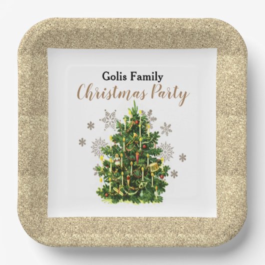 Elegantes Vintage Christmas Tree Party Pappteller (Vorderseite)