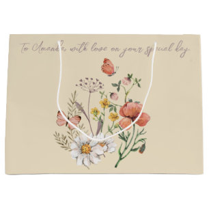 Elegantes Vintage Cottagecore-Wasserfarben-Florale Große Geschenktüte