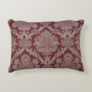 Elegantes Vintage Dunkelrot Beige Damastgewebe Dekokissen