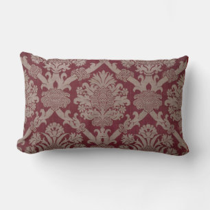 Elegantes Vintage Dunkelrot Beige Damastgewebe Lendenkissen