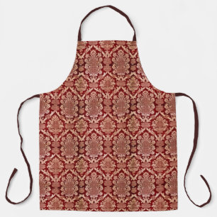 Elegantes Vintage Dunkelrot Beige Damastgewebe Schürze