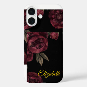 Elegantes Vintage-Dunkles-Blumen-Pfingstrosen-iPho iPhone 16 Hülle