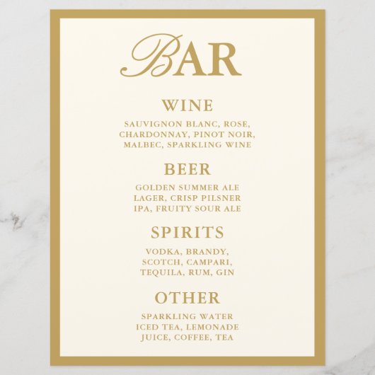 Elegantes Vintage-Elfenbein-Bar-Menü Hochzeit Tisc (Vorderseite)