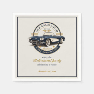 Elegantes Vintage-Emblem Blaues Auto Ruhestandsfei Serviette
