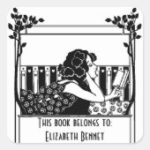 Elegantes Vintage-Exlibris Quadratischer Aufkleber (Vorderseite)
