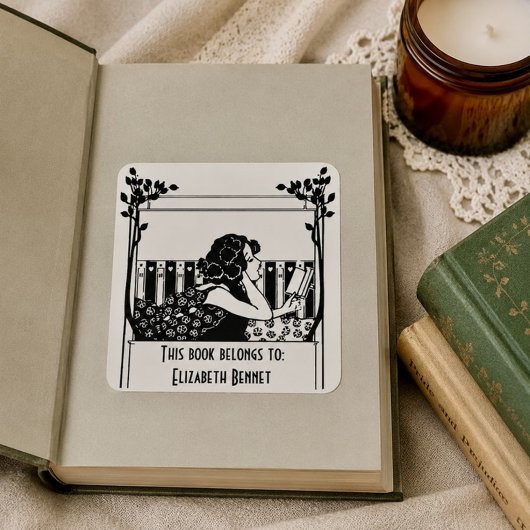 Elegantes Vintage-Exlibris Quadratischer Aufkleber
