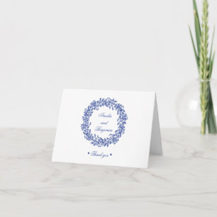 Elegantes Vintage-Französisch Blaues Blumenmuster Dankeskarte