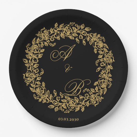 Elegantes Vintage-Französisch Gold-Blumenmuster  Pappteller (Vorderseite)