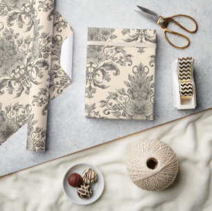 Elegantes Vintage-Französisch graviertes Blumenmus Geschenkpapier