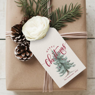 Elegantes Vintage Frohe Weihnachten Skript Rustika Geschenkanhänger