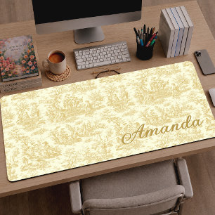 Elegantes Vintage-Gelb Romantische Toile De Jouy Schreibtischunterlage