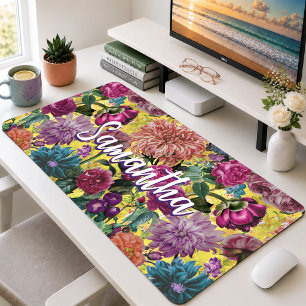 Elegantes Vintage-gelbes florales Monogramm Schreibtischunterlage