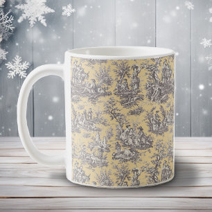Elegantes vintage gelbgraues französisches Toile d Kaffeetasse