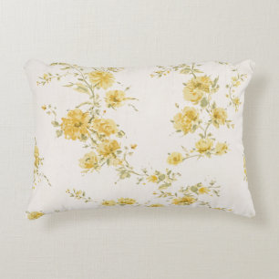 Elegantes Vintage-Gelbrosen-Blumenmuster Dekokissen