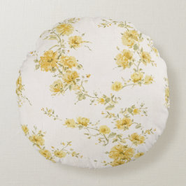 Elegantes Vintage-Gelbrosen-Blumenmuster  Rundes Kissen