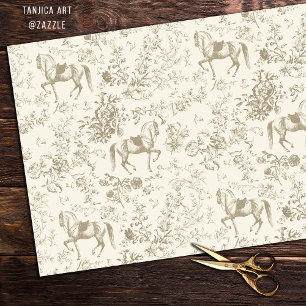 Elegantes Vintage-Gold-Beige-Pferd-Blumenmuster Seidenpapier
