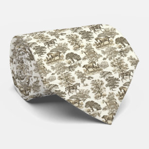 Elegantes Vintage Gold Beige Pferde Land Toile Krawatte
