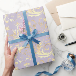 Elegantes vintage goldenes violettes Damastmuster Geschenkpapier