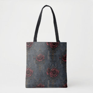 Elegantes Vintage-Gothic-Muster mit roten Rosen Tasche