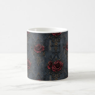 Elegantes Vintage-Gotikmuster mit roten Rosen Kaffeetasse