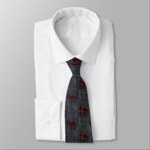 Elegantes Vintage-Gotikmuster mit roten Rosen Krawatte