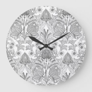 Elegantes Vintage grau-weißes Blumenmuster Große Wanduhr