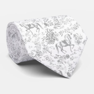 Elegantes Vintage Grau-Weißes Reitsujet Toile Krawatte