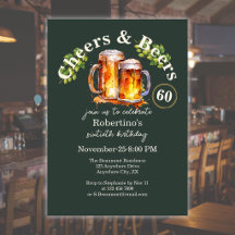 Elegantes Vintage-Grün Cheers & Beers 60. Geburtst