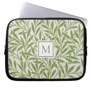 Elegantes Vintage Grün Weidenblätter Monogramm Laptopschutzhülle