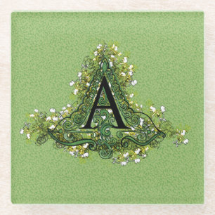 Elegantes vintage-grünes florales Initial A Monogr Glasuntersetzer