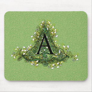 Elegantes vintage-grünes florales Initial A Monogr Mousepad