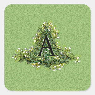Elegantes vintage-grünes florales Initial A Monogr Quadratischer Aufkleber