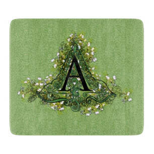 Elegantes vintage-grünes florales Initial A Monogr Schneidebrett