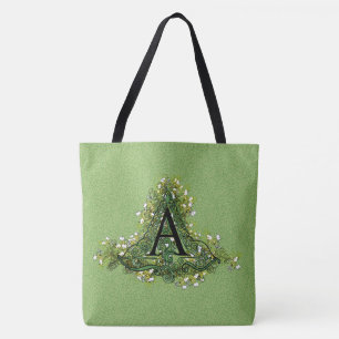 Elegantes Vintage-grünes florales Initial A Monogr Tasche