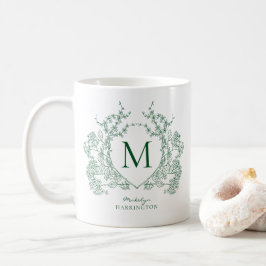 Elegantes vintage-grünes florales Wappen-Monogramm Kaffeetasse