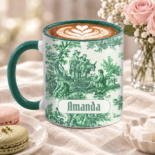 Elegantes vintage-grünes Toile-Blumenmonogramm Tasse