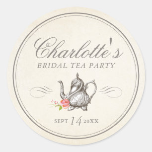 Elegantes Vintage-Hochzeits-Teeparty-Geschenklabel Runder Aufkleber