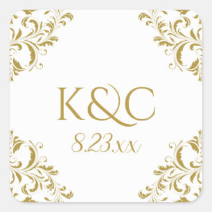 Elegantes Vintage-Hochzeitsetikett Nadine - Gold Quadratischer Aufkleber