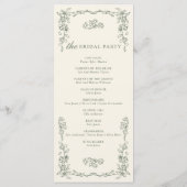 Elegantes Vintage-Hochzeitsprogramm in Salbeigrün Programm (Rückseite)