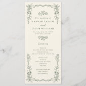 Elegantes Vintage-Hochzeitsprogramm in Salbeigrün Programm (Vorderseite)
