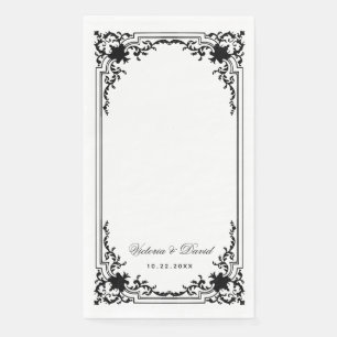 Elegantes Vintage-Hochzeitsskript in Schwarz-Weiß Serviette