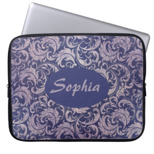 Elegantes, vintage-lila Damastmuster Laptopschutzhülle