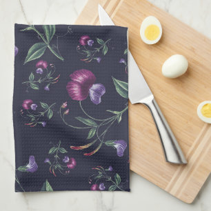 Elegantes Vintage-Lila-Orchideen-Blumenmuster Geschirrtuch