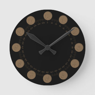 Elegantes Vintage-Look Bronze-Zifferblatt auf schw Runde Wanduhr
