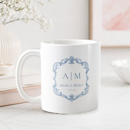 Elegantes Vintage-Monogramm Hochzeit Staubblau Kaffeetasse