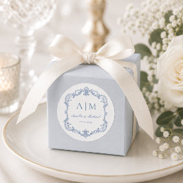 Elegantes Vintage-Monogramm Hochzeit Staubblau Runder Aufkleber