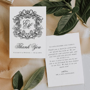 Elegantes Vintage-Monogramm-Wappen Hochzeit Dankeskarte